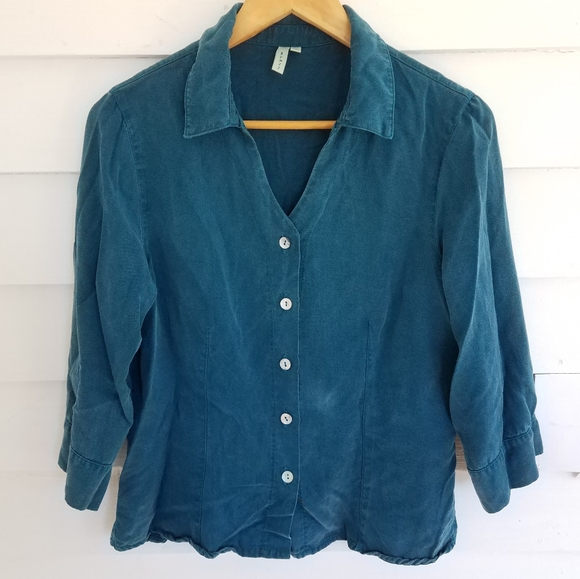 J. Jill Teal Blue Tencel Shirt, Sm. - Picture 2 of 7